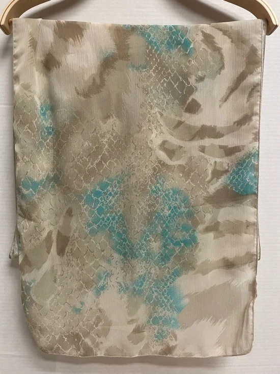 CHICO'S Aqua Taupe Multi Sultry Zebra Oblong Scarf (72" x 17") - Picture 2 of 6